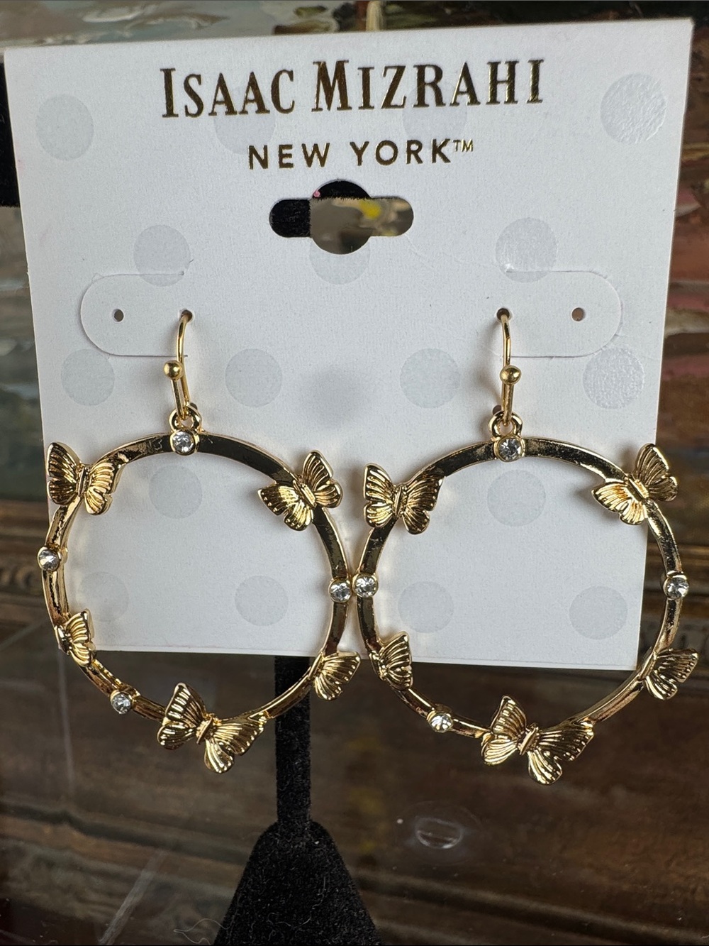0596-Isaac Mizrahi Gold Butterfly Hoop Earrings with Crystals